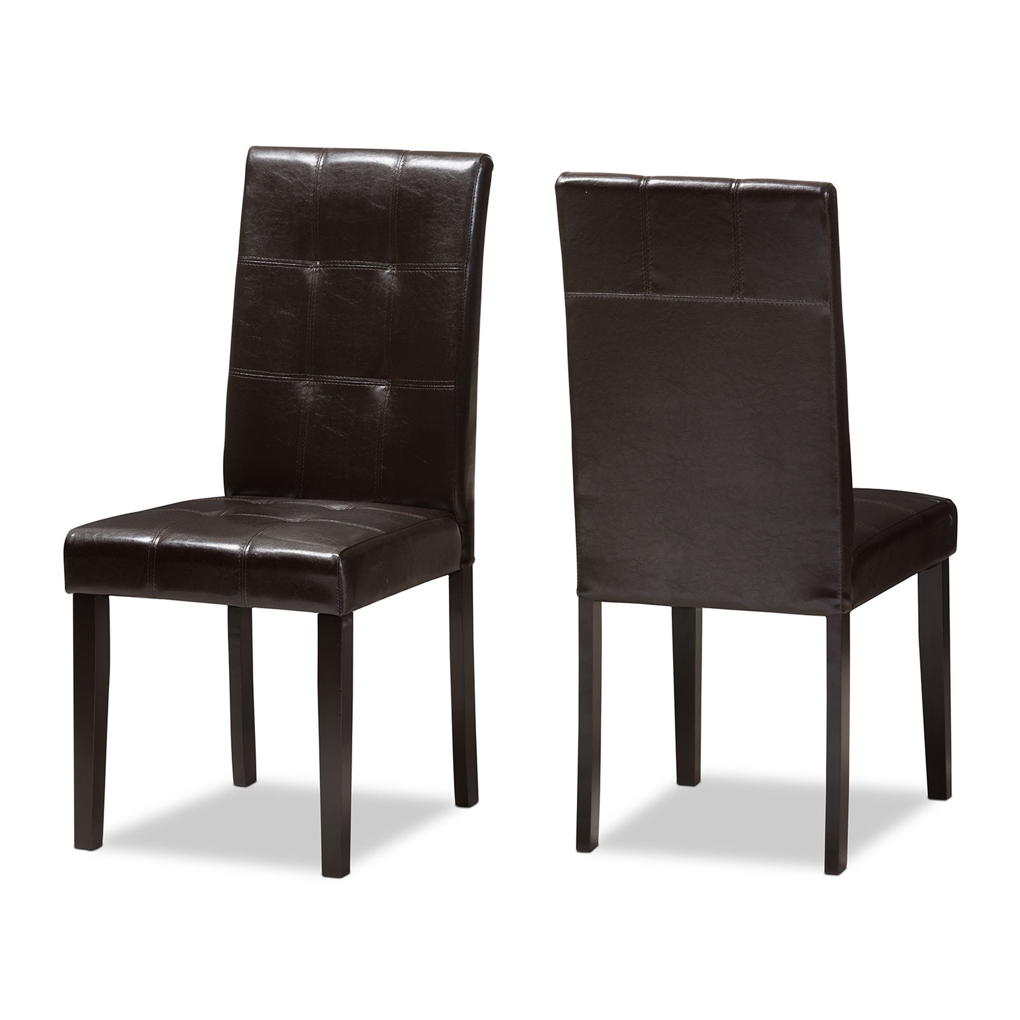Baxton Studio Avery Modern and Contemporary Dark Brown Faux Leather Upholstered Dining Chair Set of 2